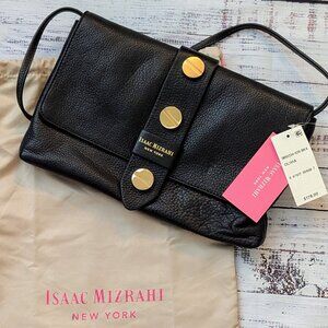 Isaac Mizrahi NWT New York Olivia Soft Leather Clutch or Shoulder Bag Black